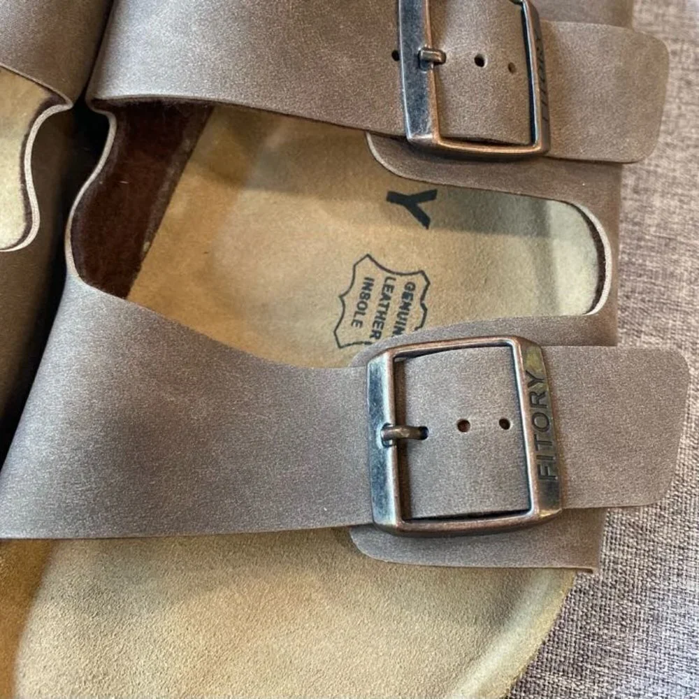 FITORY Men's Sandals, Arch Support Slides w/Adjustable Buckle Straps Size 10